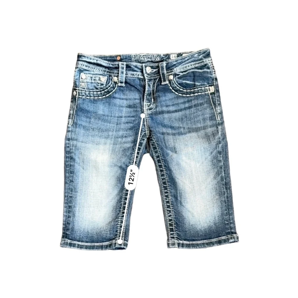 Miss Me Jeans Girls Dark Wash Embellished Faded Bermuda Denim Shorts Siz…​ - Picture 3 of 7